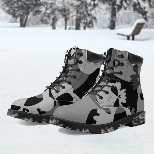 Grey Skull Leder Boots | Stylische und Warme Winterstiefel Boots JLR Design