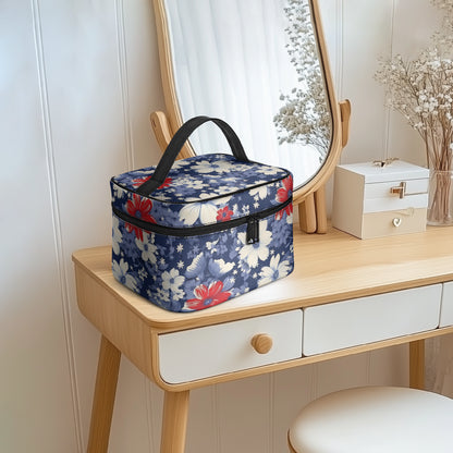Große Kosmetiktasche - Blue Red White Flowers Handbags JLR Design