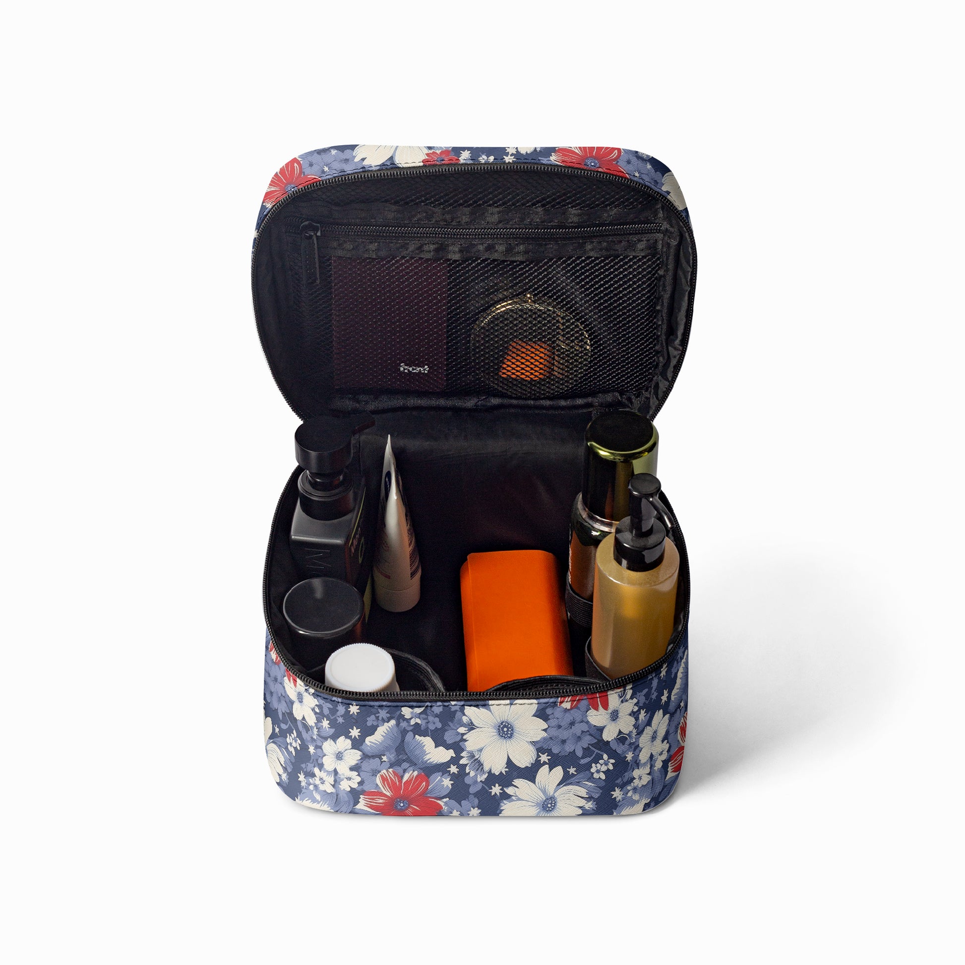 Große Kosmetiktasche - Blue Red White Flowers Handbags JLR Design