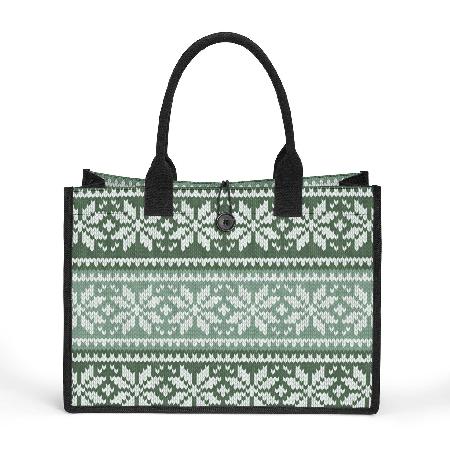 Grün gestricktes Schneemuster Premium Canvas Shopper Tasche Tragetasche JLR Design