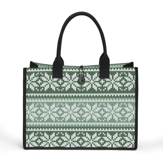 Grün gestricktes Schneemuster Premium Canvas Shopper Tasche Tragetasche JLR Design