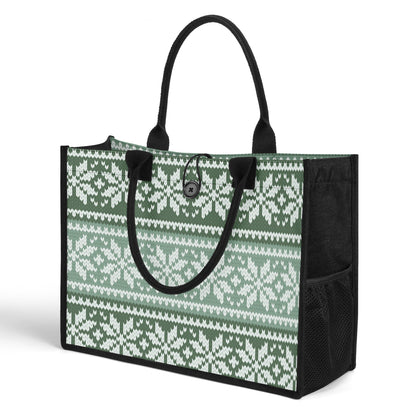 Grün gestricktes Schneemuster Premium Canvas Shopper Tasche Tragetasche JLR Design