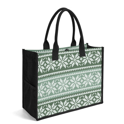 Grün gestricktes Schneemuster Premium Canvas Shopper Tasche Tragetasche JLR Design