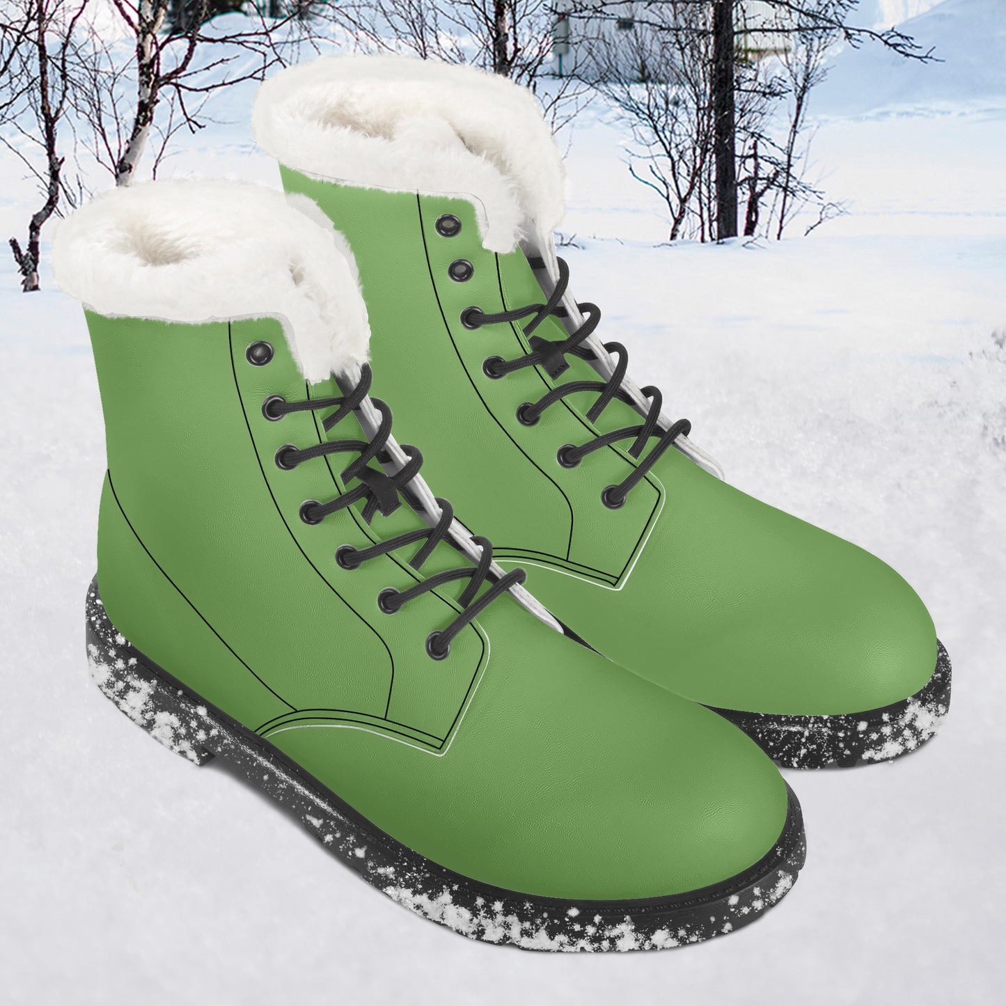 Grüne Faux Fur Leder Boots Boots JLR Design
