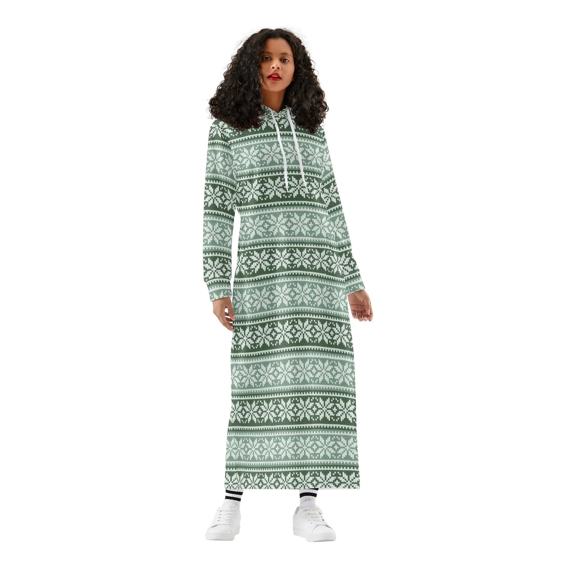 grunes-strickmuster-schneeflocke-bequemes-leichtes-hoodie-kleid-hoodiekleid-jlr-design-73777 - JLR Design