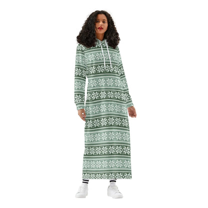 grunes-strickmuster-schneeflocke-bequemes-leichtes-hoodie-kleid-hoodiekleid-jlr-design-73777 - JLR Design
