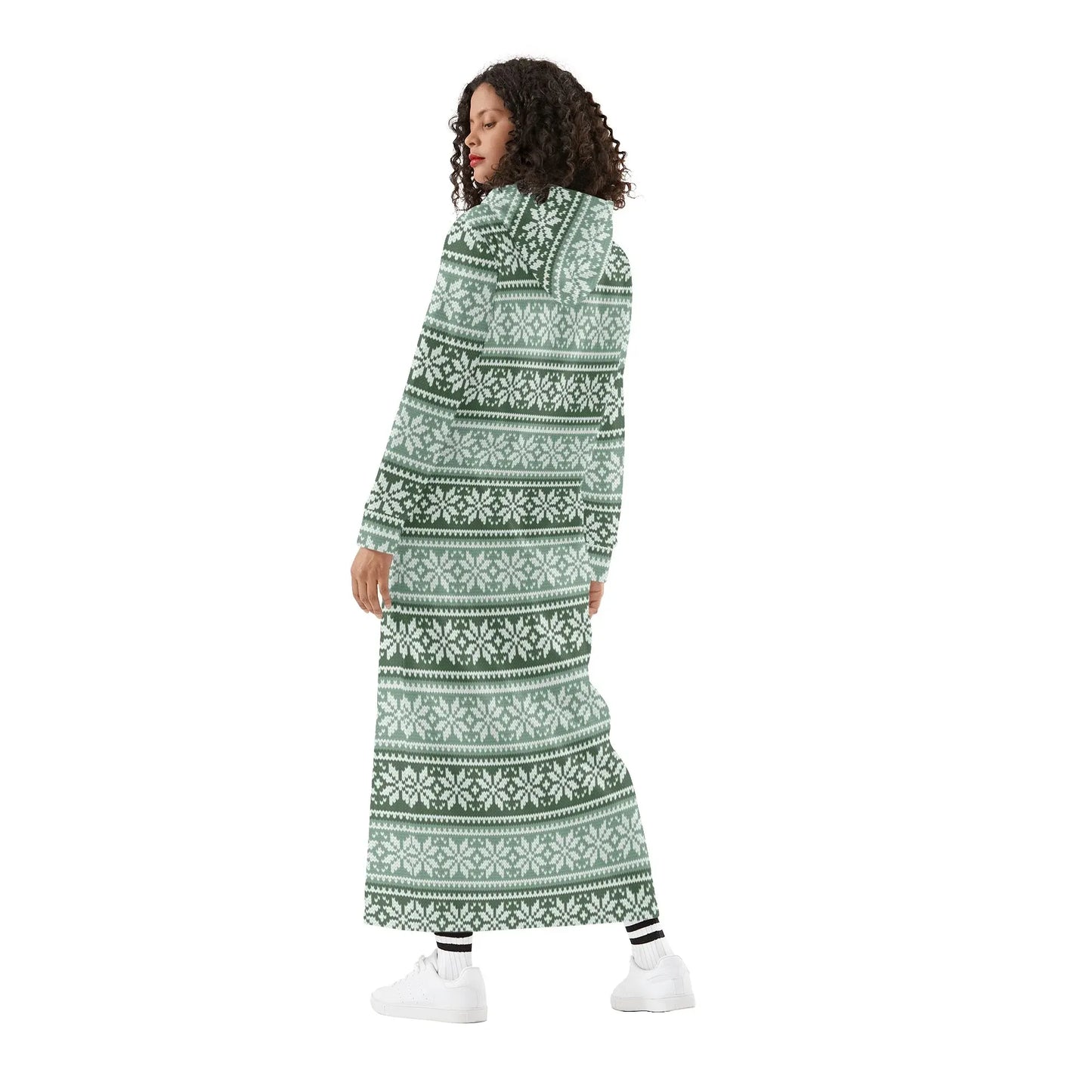 grunes-strickmuster-schneeflocke-bequemes-leichtes-hoodie-kleid-hoodiekleid-jlr-design-24331 - JLR Design