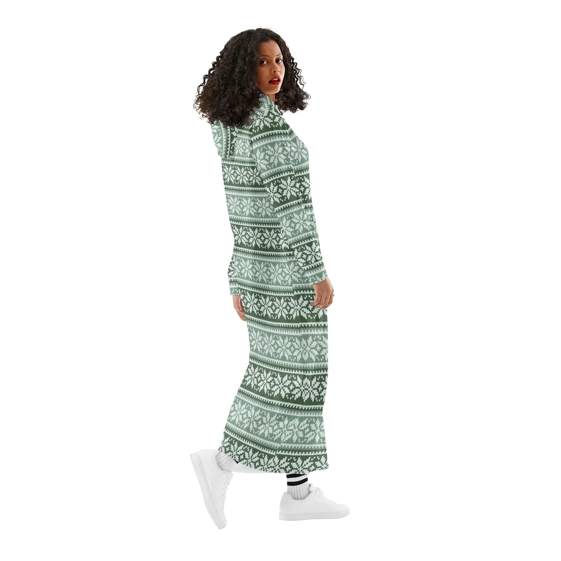 grunes-strickmuster-schneeflocke-bequemes-leichtes-hoodie-kleid-hoodiekleid-jlr-design-83913 - JLR Design