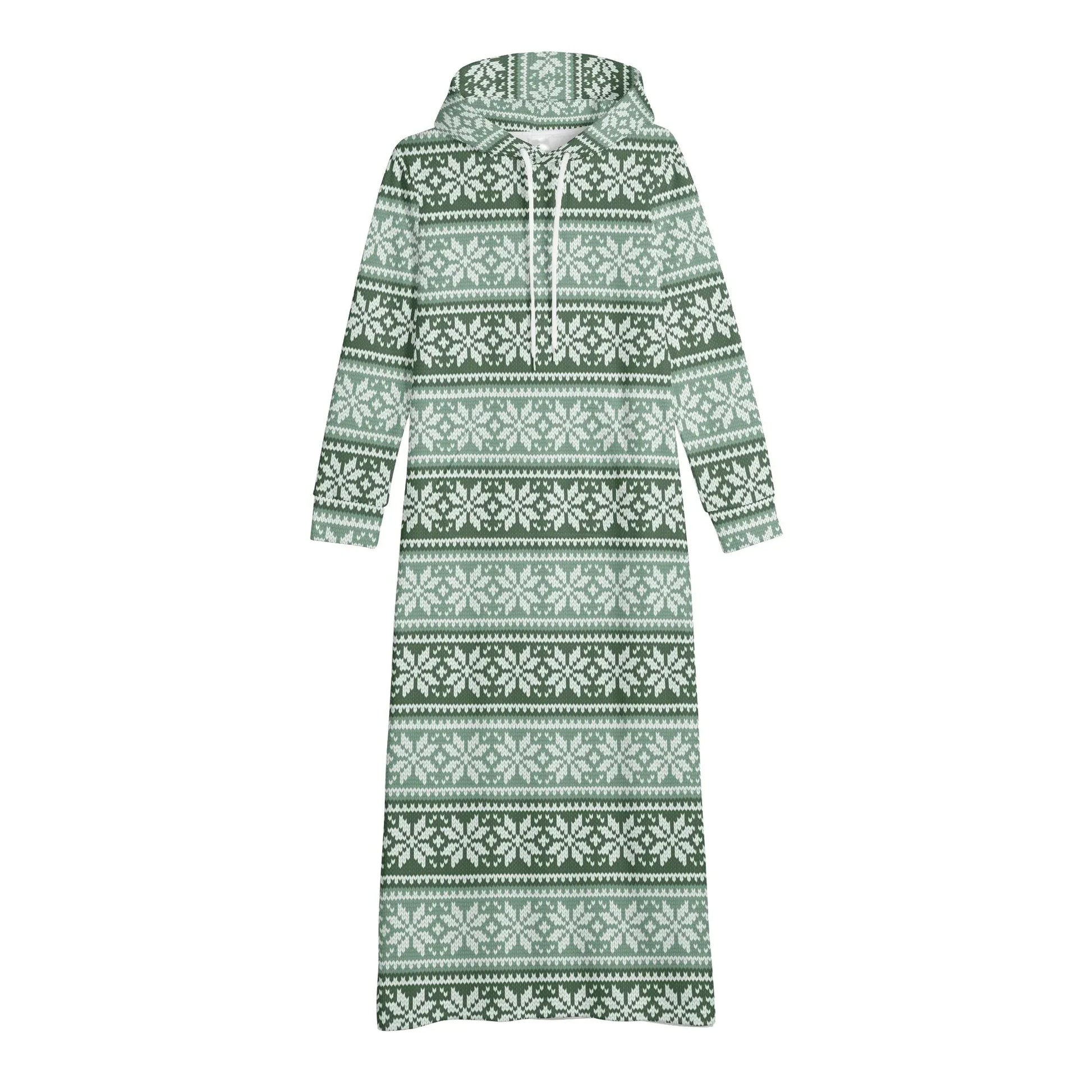 grunes-strickmuster-schneeflocke-bequemes-leichtes-hoodie-kleid-hoodiekleid-jlr-design-52364 - JLR Design