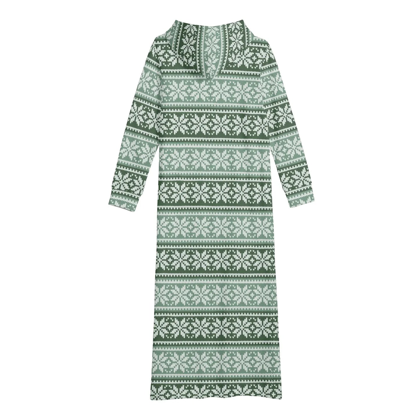 grunes-strickmuster-schneeflocke-bequemes-leichtes-hoodie-kleid-hoodiekleid-jlr-design-84970 - JLR Design