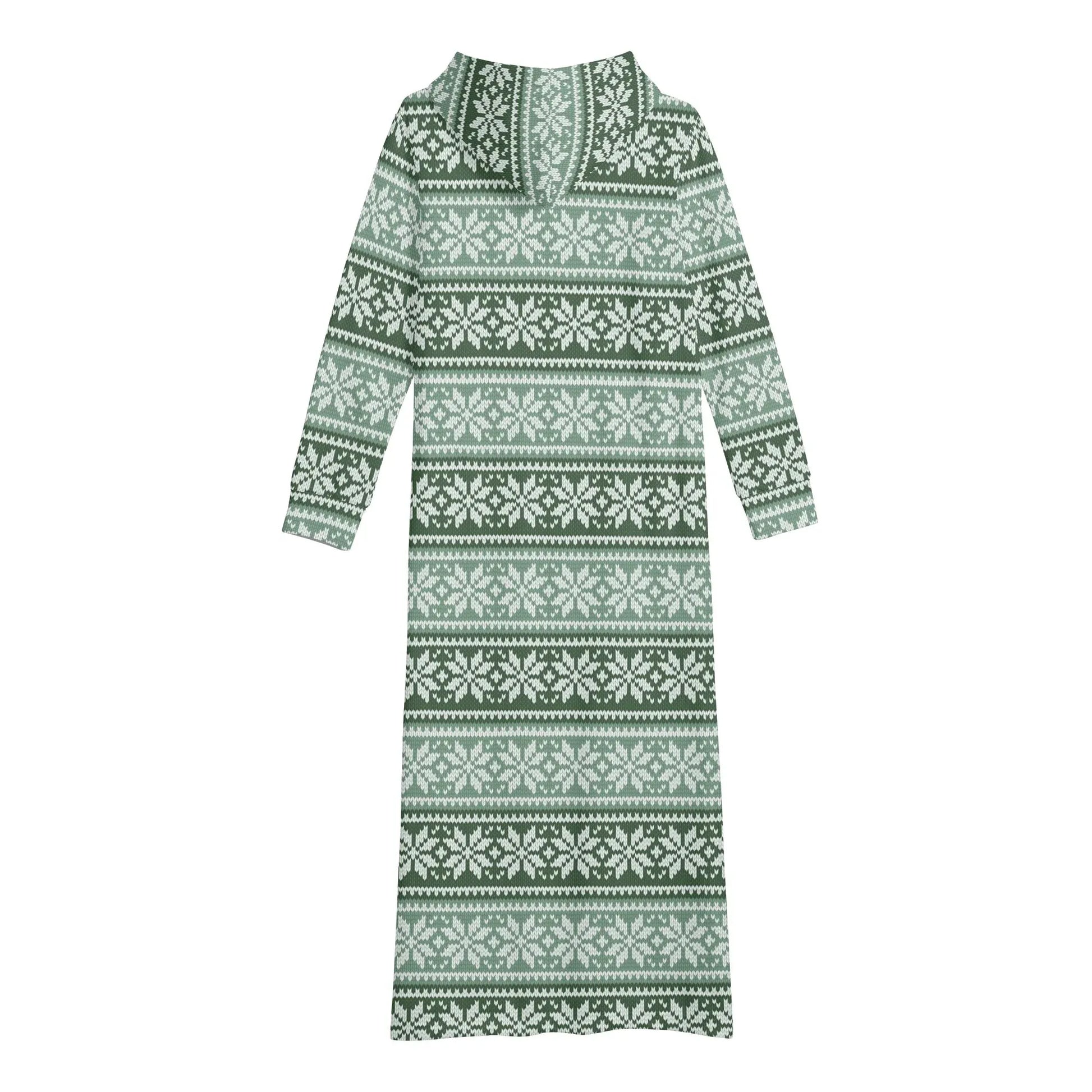 grunes-strickmuster-schneeflocke-bequemes-leichtes-hoodie-kleid-hoodiekleid-jlr-design-84970 - JLR Design