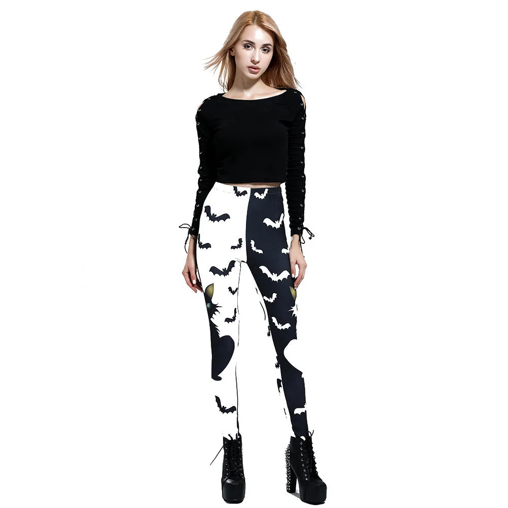 Halloween Black and White Cat Damen Leggings Leggings JLR Design