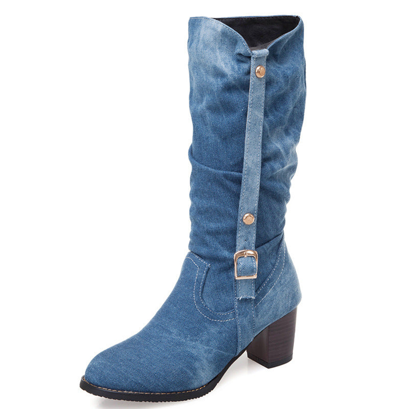 High Heel Stiefel im Denim Look Stiefel JLR Design