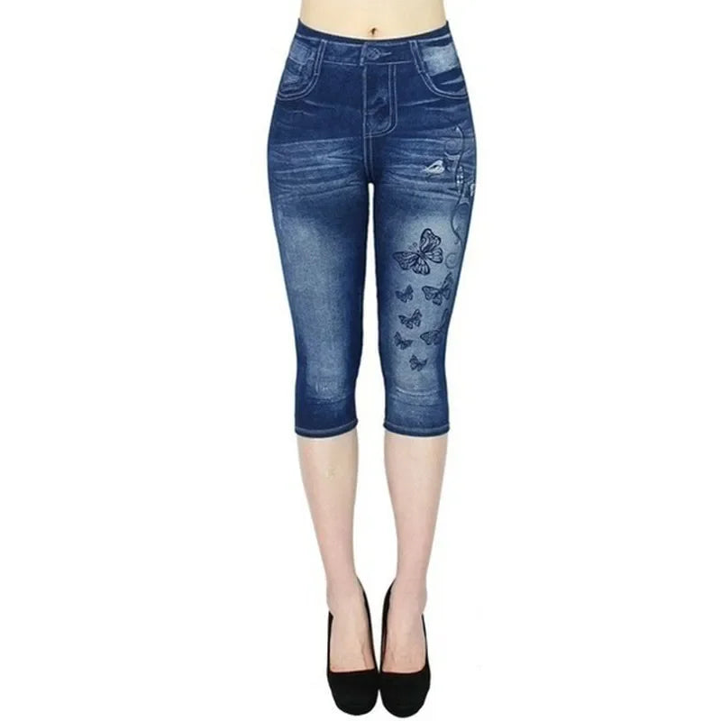High-Waist Denim-Style Capri Leggings Capri Leggings JLR Design