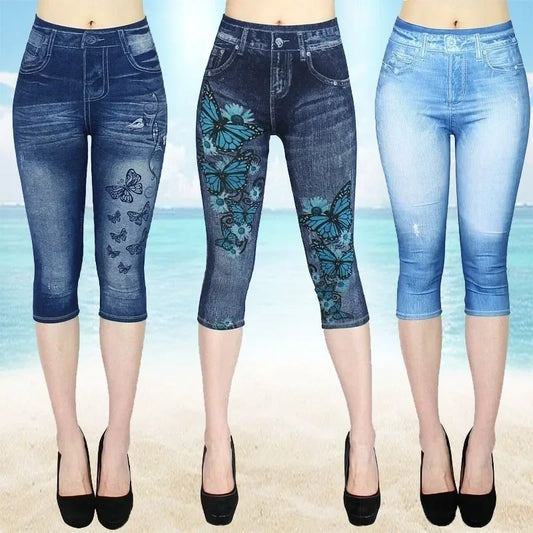 High-Waist Denim-Style Capri Leggings Capri Leggings JLR Design