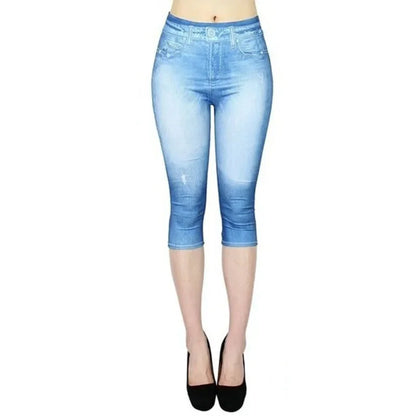 High-Waist Denim-Style Capri Leggings Capri Leggings 62.99 Capri, Denim, Leggings, Yoga JLR Design