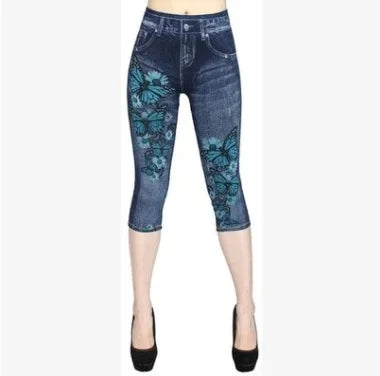 High-Waist Denim-Style Capri Leggings Capri Leggings JLR Design