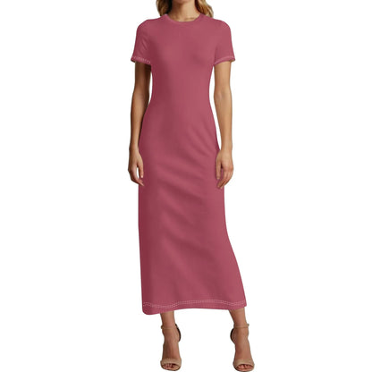 hippie-pink-short-sleeve-long-dress-long-dress-jlr-design-78301 - JLR Design