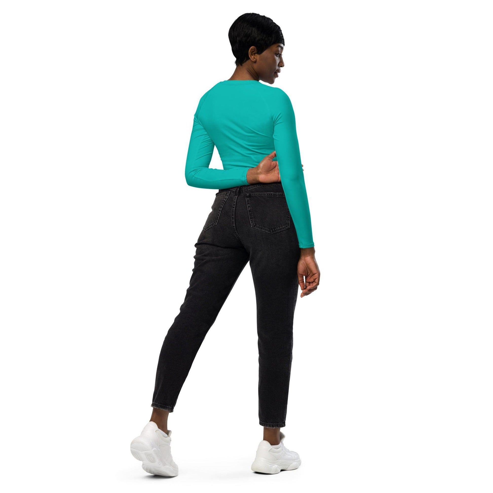 Iris Blue Long Sleeve Damen Crop Top Long Sleeve Crop Top JLR Design