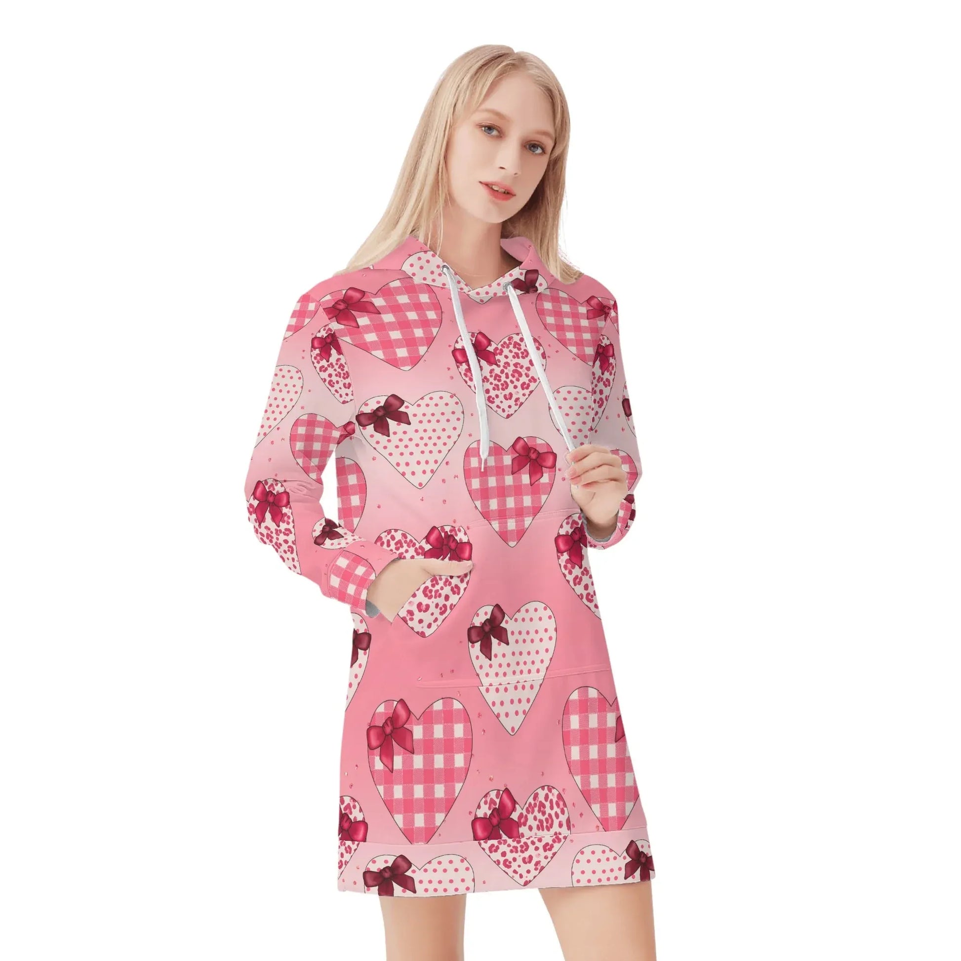 karierte-herzen-velvet-hoodie-dress-hoodiekleid-jlr-design-93125 - JLR Design