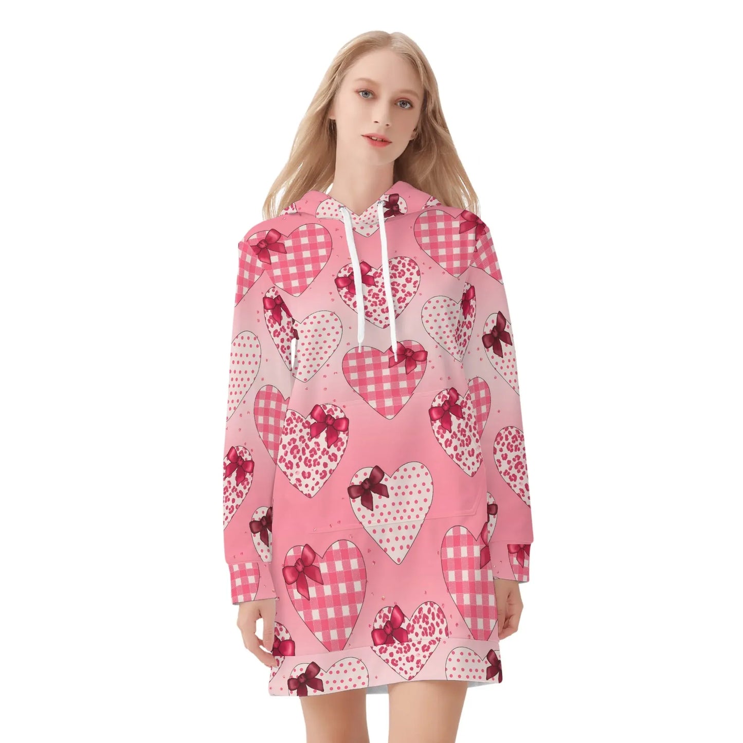 karierte-herzen-velvet-hoodie-dress-hoodiekleid-jlr-design-13309 - JLR Design