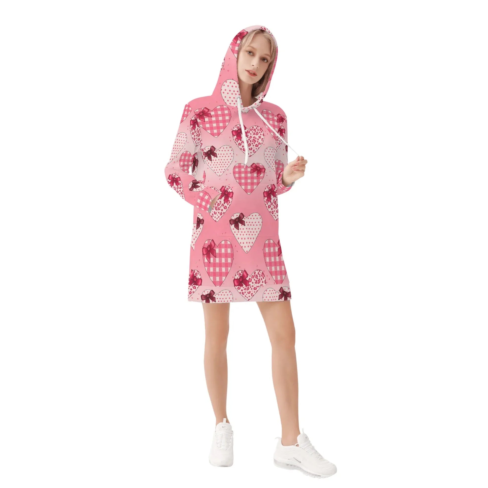 karierte-herzen-velvet-hoodie-dress-hoodiekleid-jlr-design-58775 - JLR Design