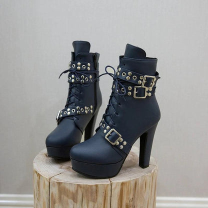 Lace Up Plattform High Heel Stiefeletten mit Schnallen High Heels 129.99 Heels, High, Lace, Up JLR Design