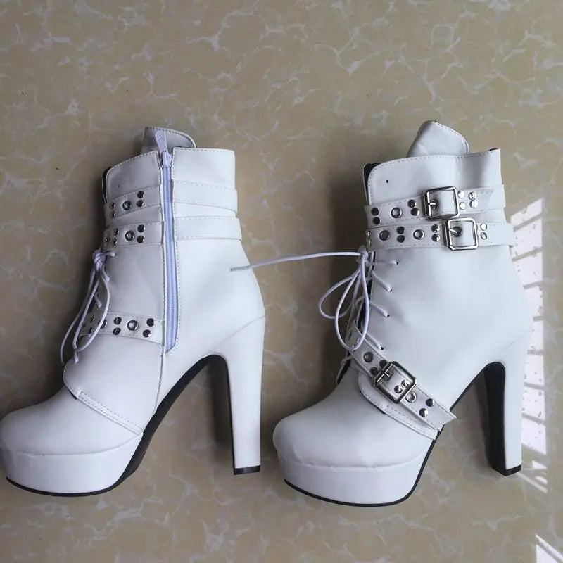 Lace Up Plattform High Heel Stiefeletten mit Schnallen High Heels 129.99 Heels, High, Lace, Up JLR Design