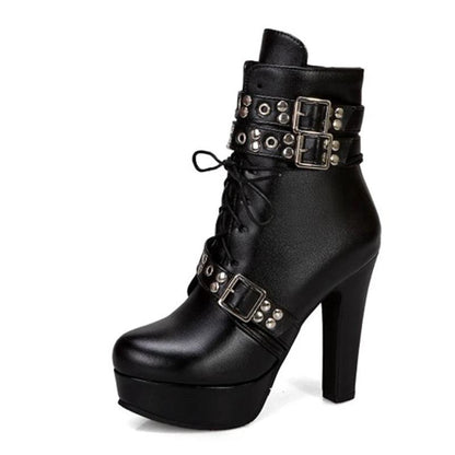 Lace Up Plattform High Heel Stiefeletten mit Schnallen High Heels 129.99 Heels, High, Lace, Up JLR Design