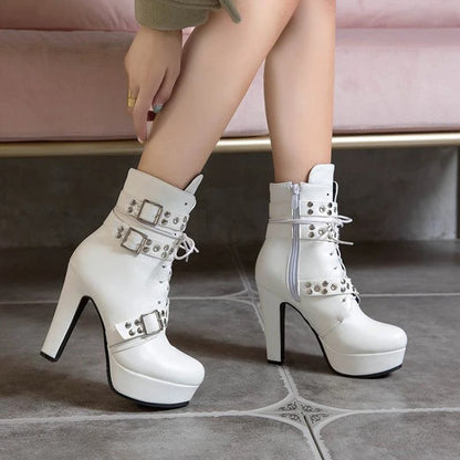 Lace Up Plattform High Heel Stiefeletten mit Schnallen High Heels 129.99 Heels, High, Lace, Up JLR Design