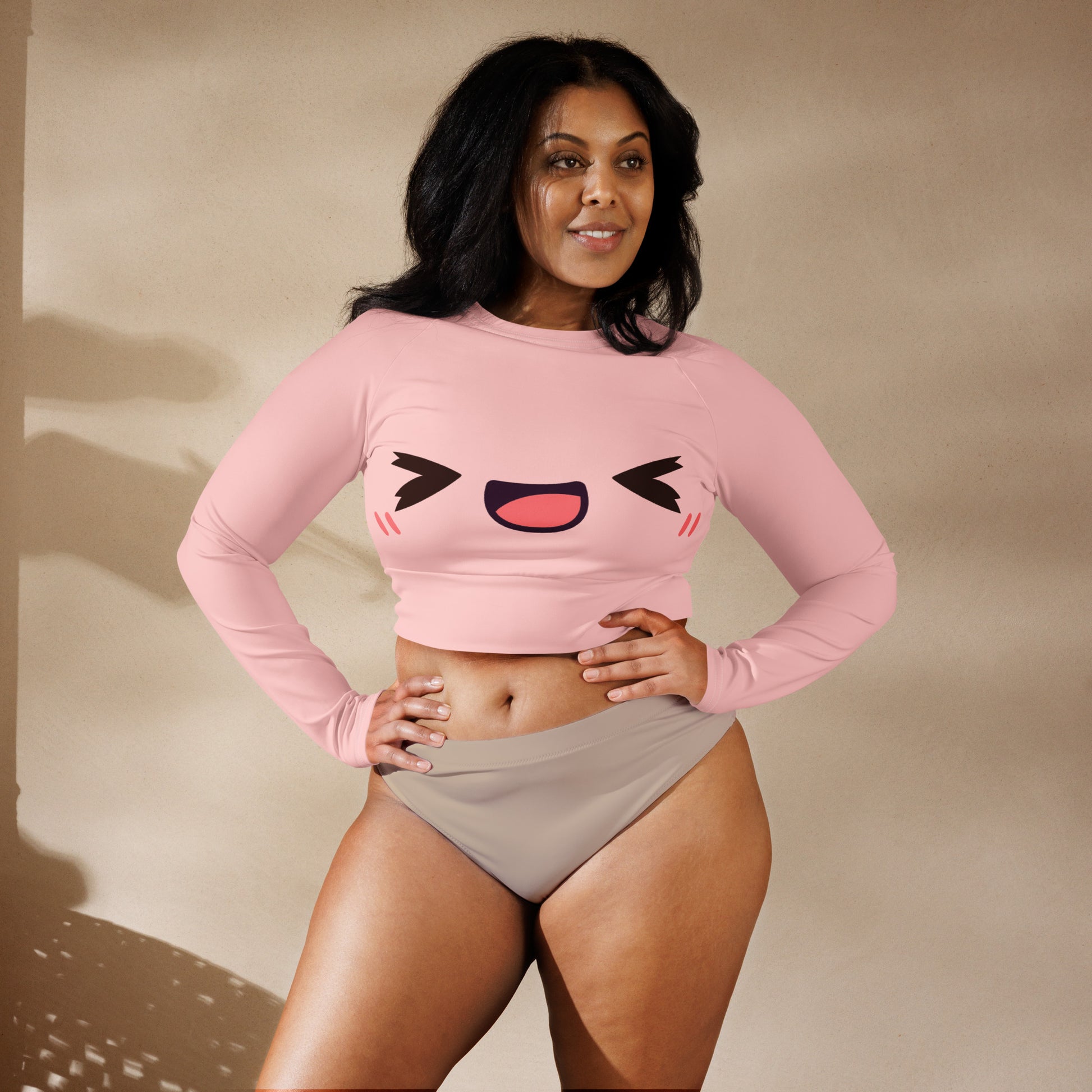 Lachendes Kawaii Long Sleeve Crop Top JLR Design