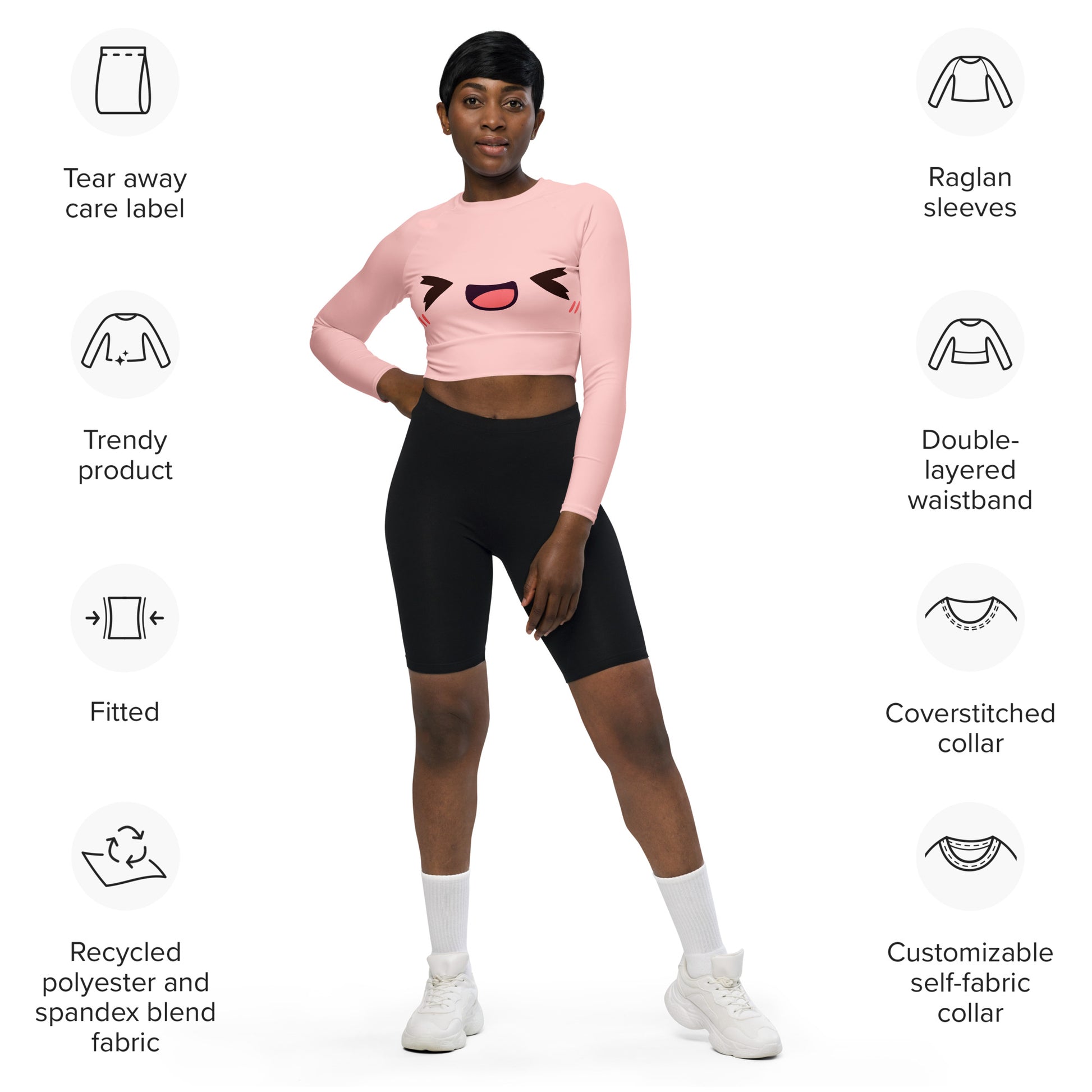 Lachendes Kawaii Long Sleeve Crop Top JLR Design