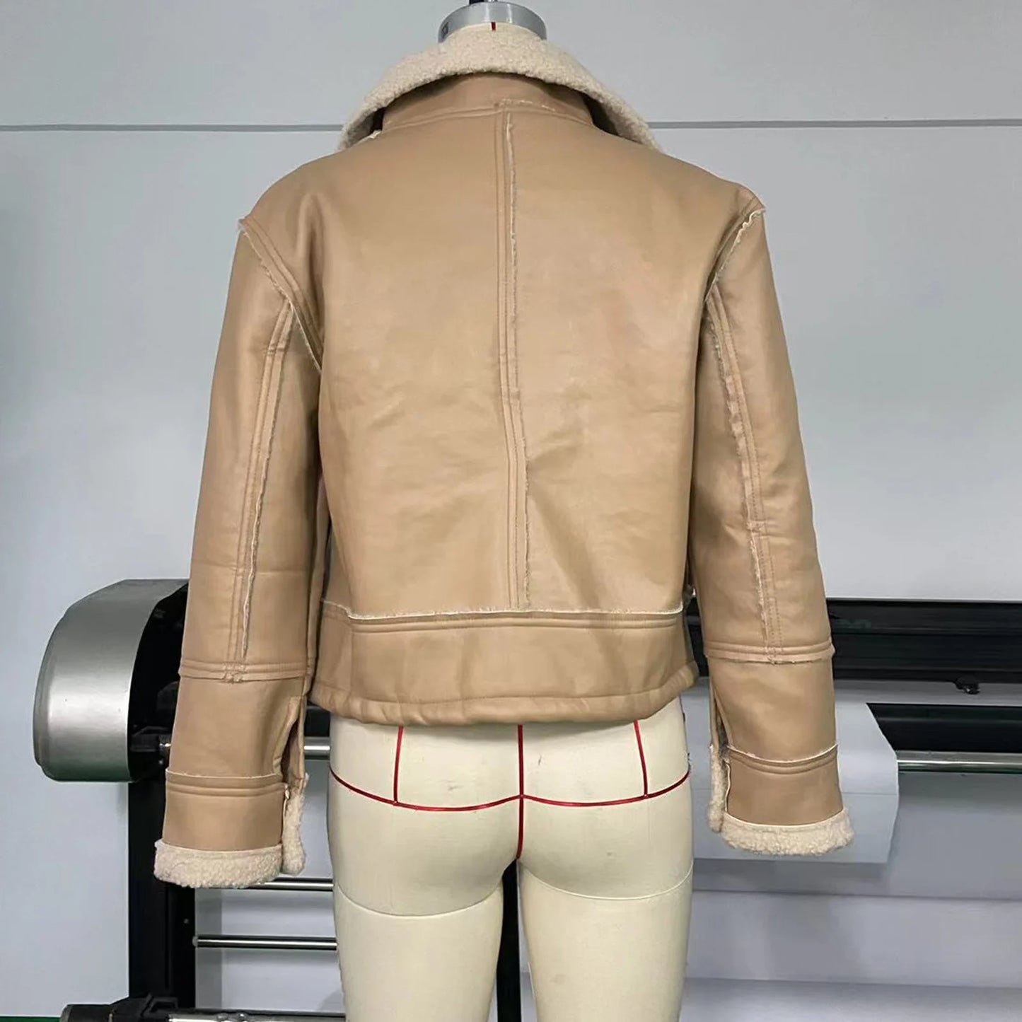 Lammfell-Optik Biker Jacke kurz Jacke JLR Design