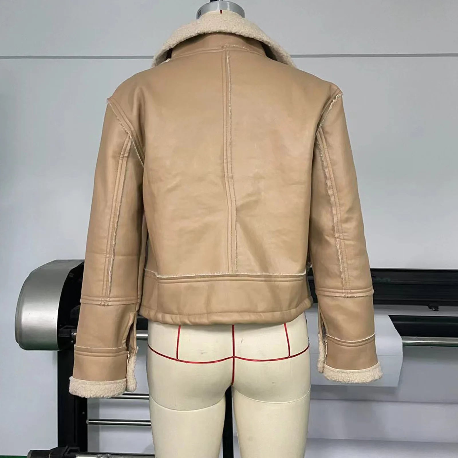 Lammfell-Optik Biker Jacke kurz Jacke JLR Design