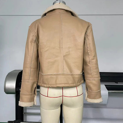 Lammfell-Optik Biker Jacke kurz Jacke JLR Design