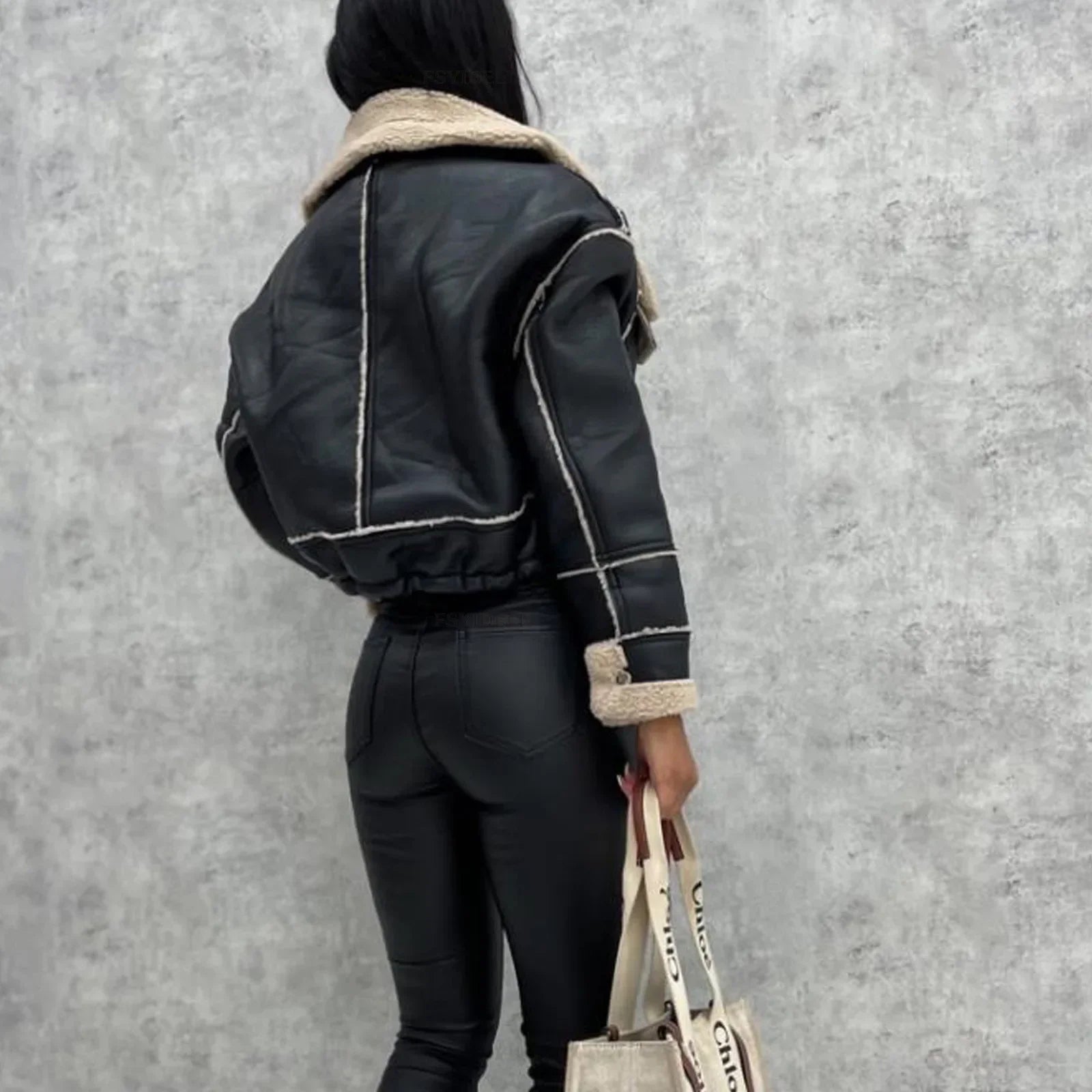 Lammfell-Optik Biker Jacke kurz Jacke JLR Design