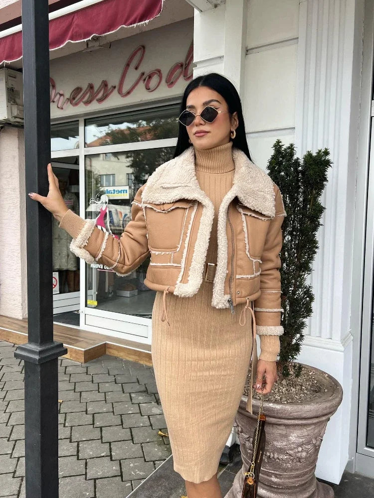 Lammfell-Optik Biker Jacke kurz Jacke JLR Design