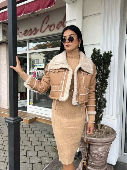 Lammfell-Optik Biker Jacke kurz Jacke JLR Design