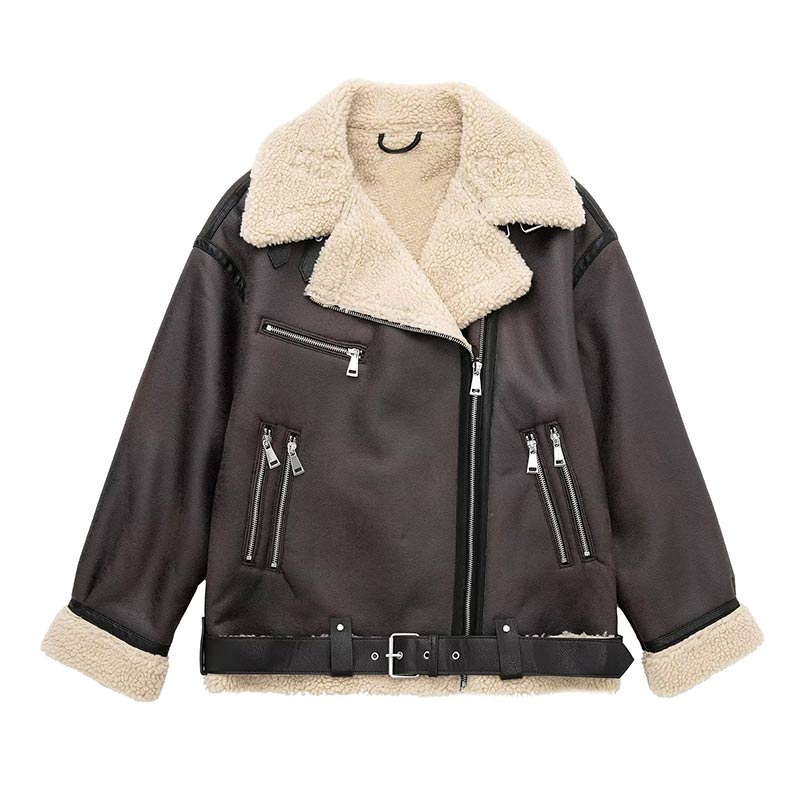 Lange Faux Fur Biker Jacke mit Reißverschlüssen Jacke JLR Design