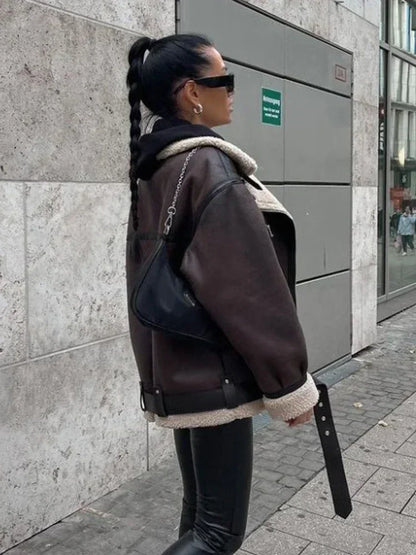 Lange Faux Fur Biker Jacke mit Reißverschlüssen Jacke JLR Design