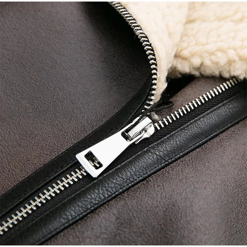 Lange Faux Fur Biker Jacke mit Reißverschlüssen Jacke JLR Design