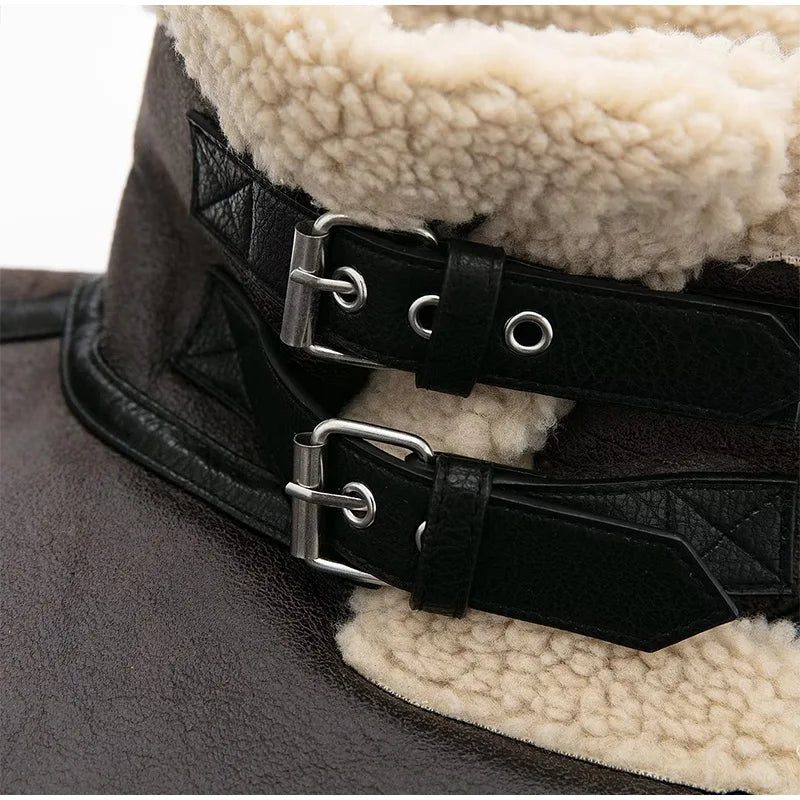 Lange Faux Fur Biker Jacke mit Reißverschlüssen Jacke JLR Design