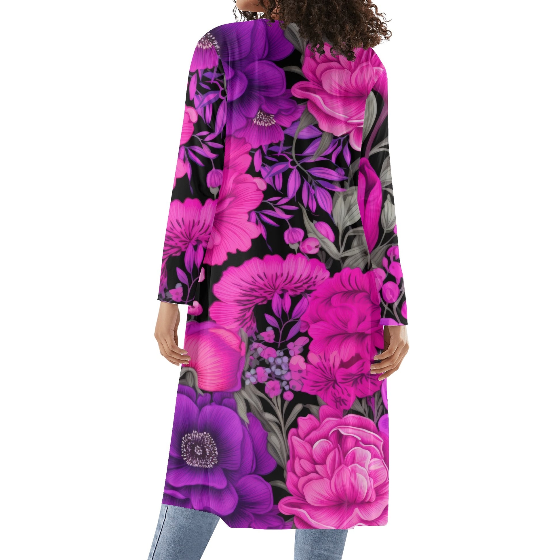 Langer leichter Pink Flowers Kimono Cardigan Cardigan JLR Design