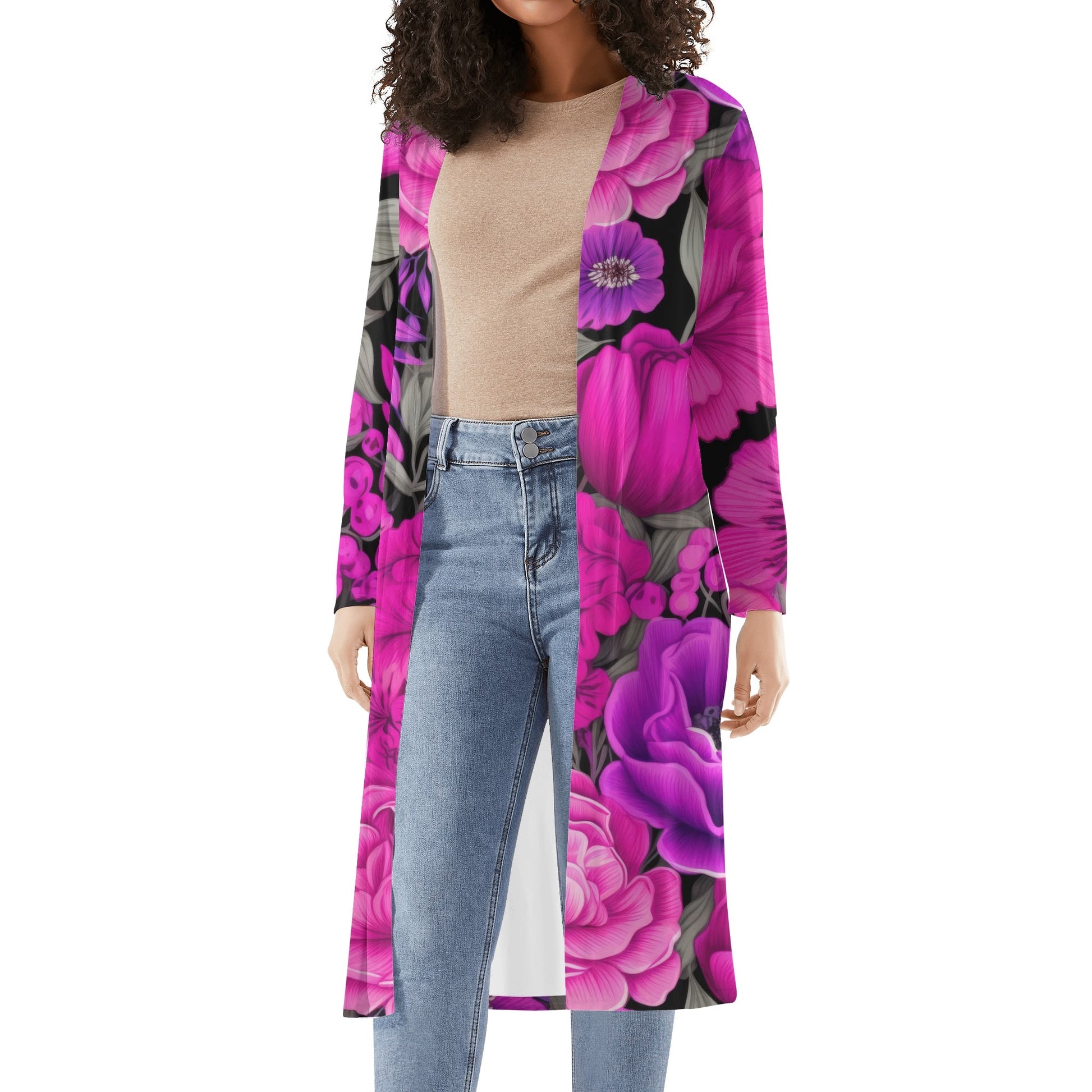 Langer leichter Pink Flowers Kimono Cardigan Cardigan JLR Design