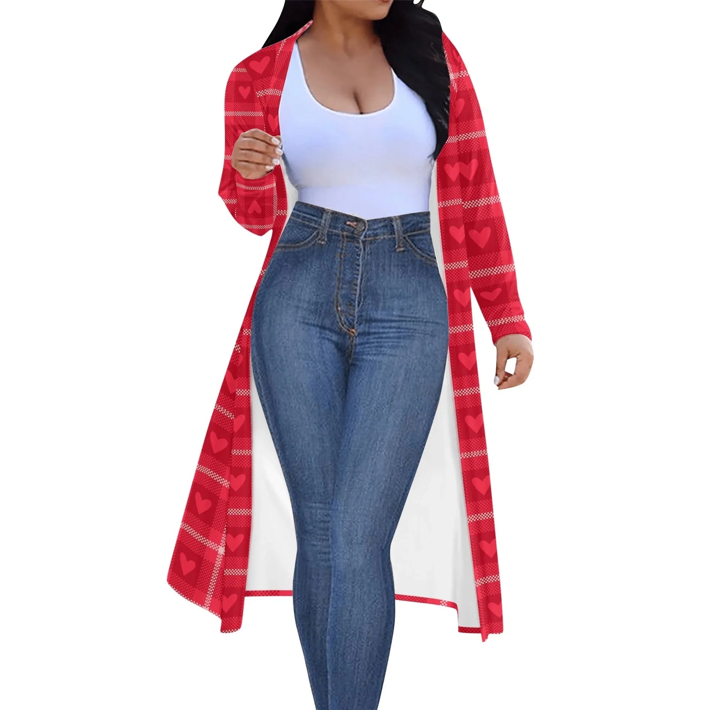 langer-leichter-rote-karo-herzchen-kimono-cardigan-cardigan-jlr-design-51283 - JLR Design