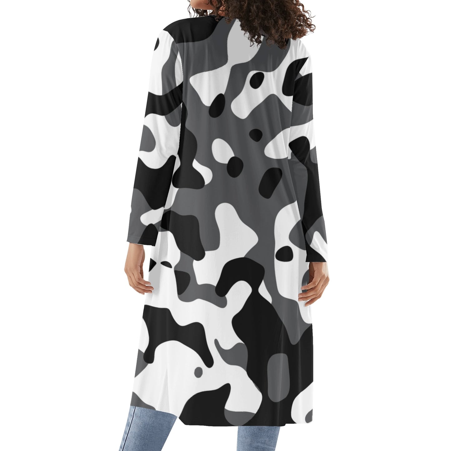 Langer leichter Schwarz Grau Weiß Camouflage Kimono Cardigan Cardigan JLR Design