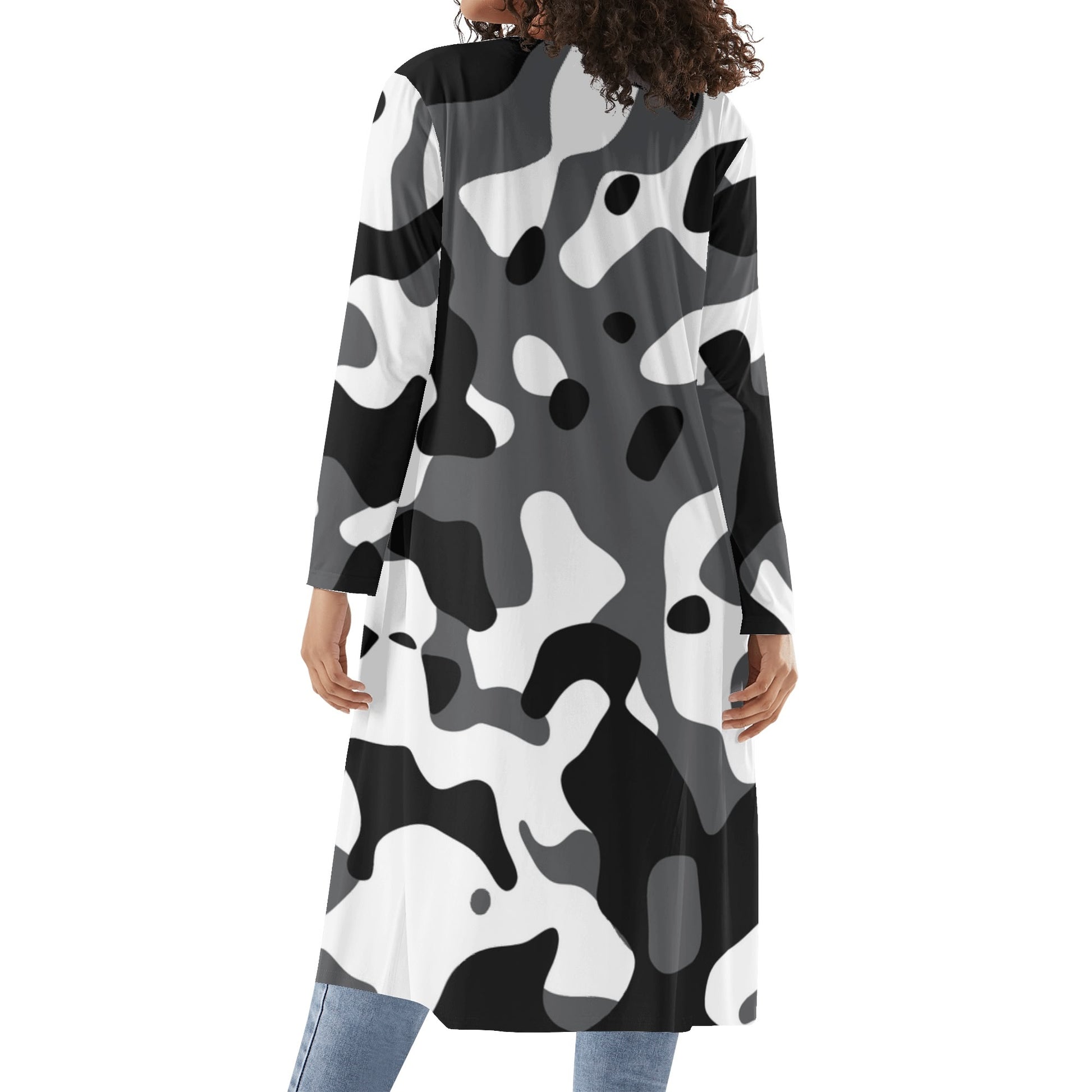 Langer leichter Schwarz Grau Weiß Camouflage Kimono Cardigan Cardigan JLR Design