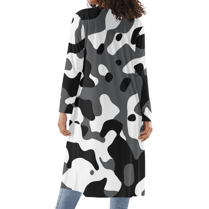Langer leichter Schwarz Grau Weiß Camouflage Kimono Cardigan Cardigan JLR Design