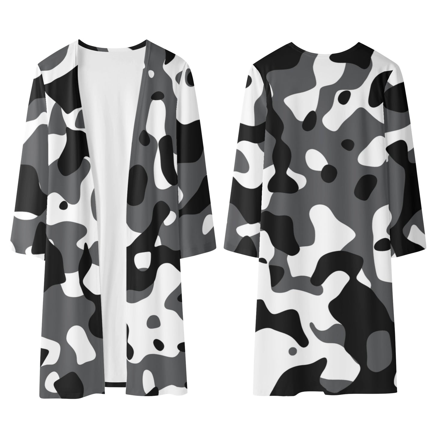 Langer leichter Schwarz Grau Weiß Camouflage Kimono Cardigan Cardigan JLR Design