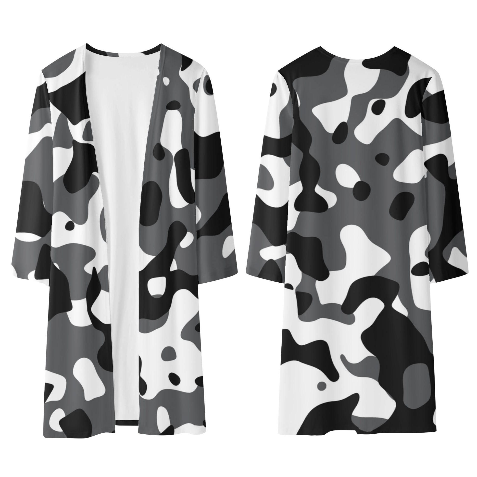 Langer leichter Schwarz Grau Weiß Camouflage Kimono Cardigan Cardigan JLR Design